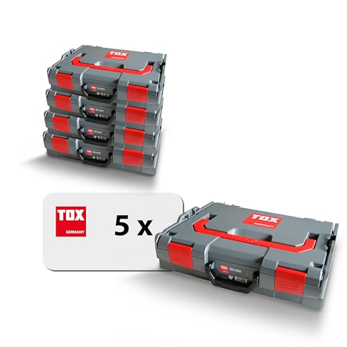 TOX Sortimentskoffer L-BOXX im Set, stapel- und verklickbar mit L-BOXX System, 8-Mulden-Kleinteileinsatz, übersichtliche Aufbewahrung für Dübel und Schrauben, Set mit 5 Stück, 094909152