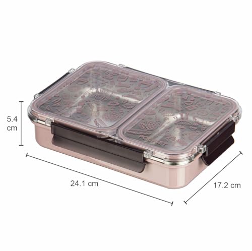 Image of Polyset Munch Mate 1000 2 PARTITION - Turkey Beige Compartment Stainless Steel Lunch Box, Leakage Proof Lunch Box for School Kids and Adults Pack of 1 1000ml