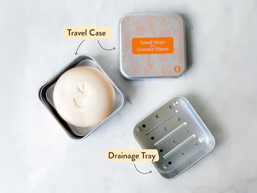 Image of Babo Botanicals Shampoo Solid Bar 2-1 Holder, Travel Case with Lid, Shower Tray with Draining Layer; Aluminum Case for Shampoo or Soap, TSA