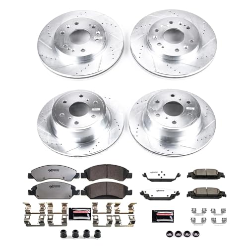 Power Stop Front and Rear Brake Kit For 2015 2016 2017 2018 2019 2020 Cadillac Escalade - Truck & Tow Carbon Fiber Ceramic Brake Pads & Drilled and Slotted Rotors Replacement, K6560-36