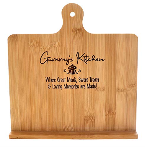 Gammy’s Recipe Cookbook Holder Stand Gift - Custom Engraved Bamboo Cutting Board Foldable Chef Easel Metal Hinges Kickstand Ipad Tablet Compatible Christmas Birthday Kitchen Decor Design (10.25X10.25) #TOP2
