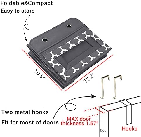 Over Door Organizer, Bathroom Pantry Nursery Cabinet Baby Storage with 5 Large Pockets & 2 Widened Hooks, Wall Mount Hanging Organizer with Clear Window for Cosmetics, Diapers, Closet, Dorm, Grey