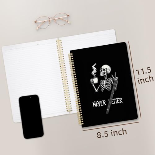 Image of Cute Spiral Notebook 8.5 x 11 lined Journal A4 with Pocket, Skull | 70 page, Note Book with Pocket, Large, Big, Hard Cover, Aesthetic, Pretty Design, for Women, Girls, Kawaii
