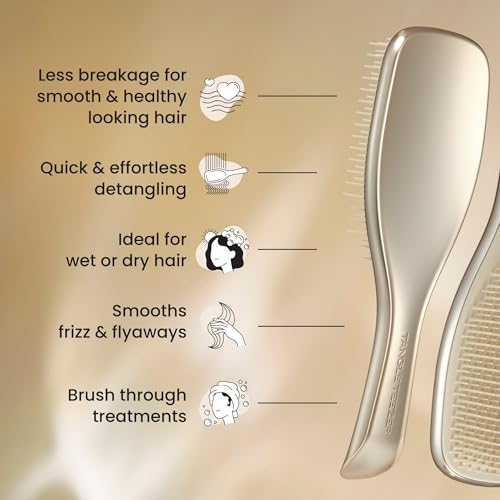 Tangle Teezer Ultimate Detangler Haarbürste – Nasses & Trockenes Haar – Entwirrungsbürste für Alle Haartypen – Zweistufige Borsten Reduzieren Haarbruch & Knoten – Champagner Gold mit Chrom-Finish