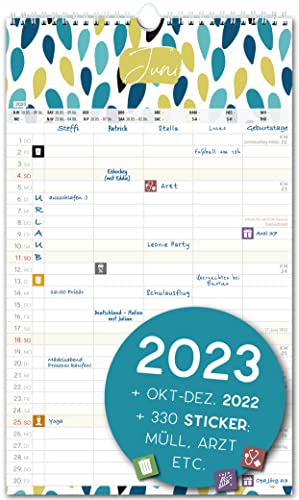 Calendrier mural 2023 5 colonnes,Motif famille 2023 et oct-déc 2022,Calendrier familial compact 19.5x32.5 cm,Planificateur pour famille 2022 2023, vacances, anniversaire Cover