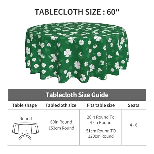 Image of St Patricks Day Tablecloth 60x60 Inch Round Shamrock Table Cover Waterproof Wipeable for Kitchen Restaurant Home Parties Holiday Party Decor