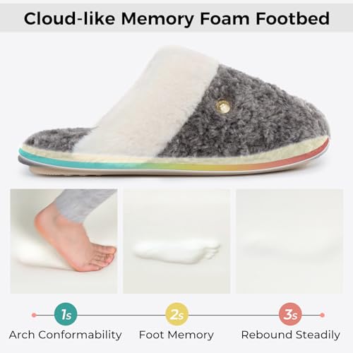 HomeTop Women's Cute Fuzzy Memory Foam Scuff Slippers Comfy Bedroom Lightweight Indoor House Shoes with Luxury Fluffy Collar4