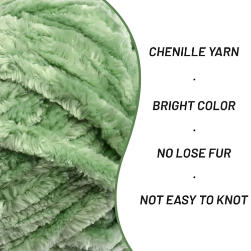 Image of Fuzzy Chunky Chenille Yarn for Crocheting,Soft Plush Yarns for Hand Knitting,Bulky 3x100g(3x49.2 yd) Baby Blanket Yarn for Crocheting Amigurumi,Crochet Fluffy Velvet Yarns (3 Avocado Green)