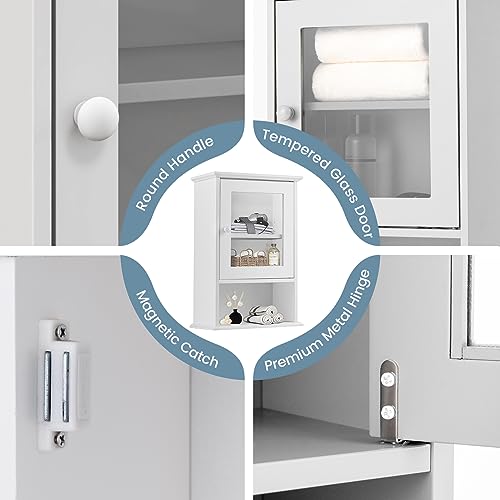 Tangkula Bathroom Cabinet, Wall Mounted Storage Organizer W/Door And Open Shelf, Hanging Medicine Cabinet, White #TOP7