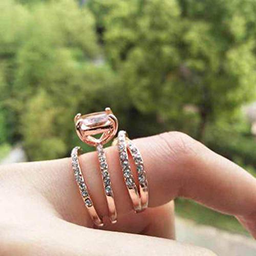 3Pcs Rose Gold Full Diamond Ring Set, Exquisite Luxury Temperament Stackable Square Diamond Engagement Wedding Jewelry Birthday Mother's Day Valentine's Day Gifts For Women And Girls, Size 5-11 #TOP3