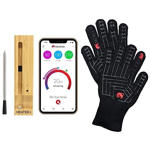 MEATER Plus Grillmaster Bundle | Smart Meat Thermometer with BBQ/Oven Gloves | Wireless Bluetooth Range | for Oven, Grill, Kitchen, BBQ, Smoker, Rotisserie Cover