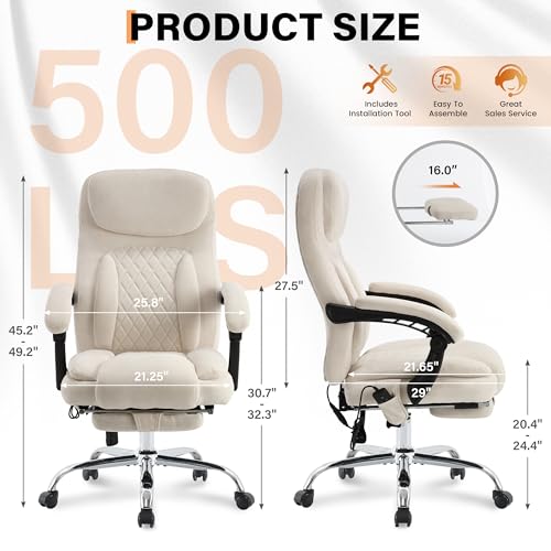 Image of 500LBS Massage Office Chair, 6 Points Vibration & Heat Executive Office Chairs, 135Reclining Comfy Desk Chair with Foot Rest, Wider & Thicker Seat Cushion, Fabric Big and Tall Gaming Chair, Beige