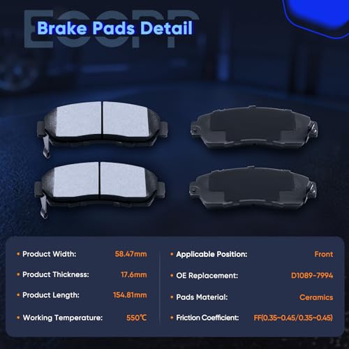 Image of Front Rear Brake Pads,ECCPP 8pcs Ceramic Disc Kits For Honda For Odyssey | 2005 2006 2007 2008 2009 2010;D1089-7994 D1088-7993;w /Hardware