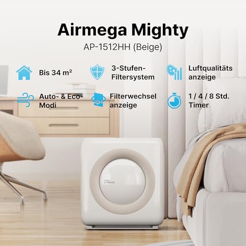 COWAY Luftreiniger Allergiker Zuhause, HEPA Auto, MIGHTY AP-1512HH, Beige – Ansicht 2