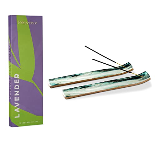 Folkulture Lavendar Incense Sticks - Pack Of 75 Insenses For Positive Aura, Wooden Insense Stick Holders Or Inscent Tray, Mango Wood, Green Agate #TOP27