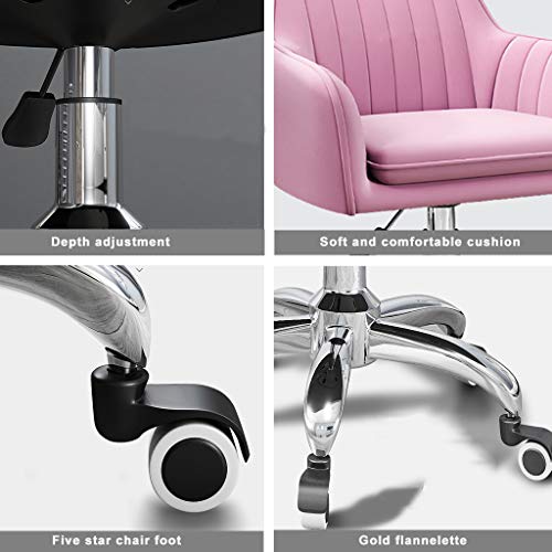 Chaise bureau ordinateur velours rose réglable avec roues - 5