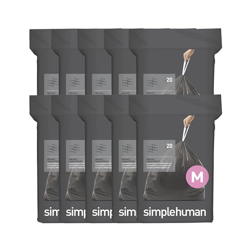 Image of simplehuman Code M 200 Count, Genuine Odorsorb Custom Fit Liners, Drawstring Odor Absorbing Trash Bags in Dispenser Packs, 45 Liter / 12 Gallon