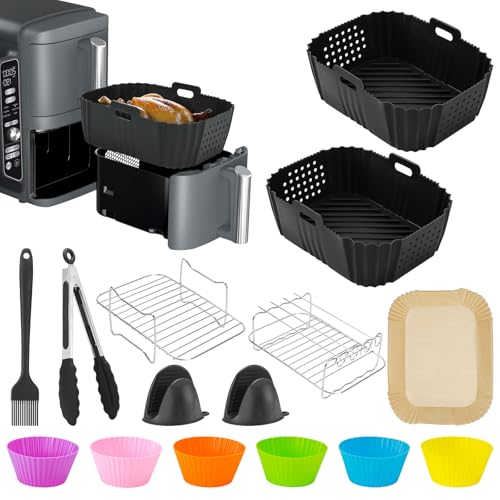 Airfryer Zubehör für Ninja Double Stack XL SL400EU SL451EU,Heißluftfritteuse Zubehör für Ninja Foodi Max Dual Zone AF300EU/AF400EU,AF451EU 7,6L-9,5L,2 Kammern Einsätze für COSORI 8,5L,Tower,Cookwise