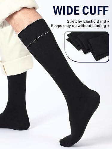 Shihanee 6 Pairs Men Cotton Knee High Socks Warm Thick Calf Dress Socks Casual Solid Colors for Walk Winter Gifts4
