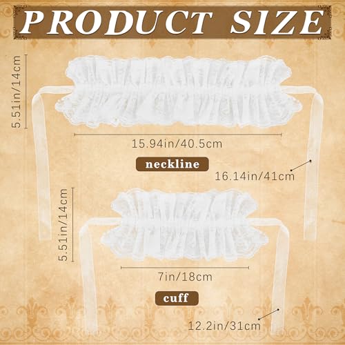 Yezmo Ensemble de manchettes en dentelle, col clown blanc, ensemble d'accessoires pour Halloween, carnaval – vue 3