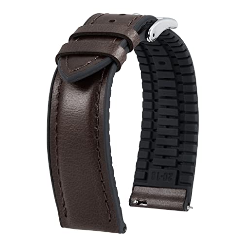 BINLUN Leder Uhrenarmband 22mm 21mm 20mm 19mm 18mm 16mm 14mm Ölwachsleder Uhrenarmbänder für Herren Damen Ersatzarmband Schnellverschluss Lederarmband Silikon Hybrid Uhrband(18mm,Braun Silber)