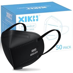 XIKII 50PCS KN95 Face Masks for Adults Black 5 Layer Cup Dust Safety Masks Mascarillas Filter Efficiency≥95% Breathable Elastic Ear Loops & Adjust Nose Clip Kn95 Face Mask for Travel Healthcare