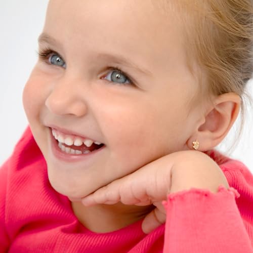 14k Yellow Gold Clear Cubic Zirconia Unicorn Screw Back Earrings For Toddlers and Little Girls - Sweet Unicorn Earrings For a Young Girls Special Birthday - Safety Screw Back Girl Earrings2