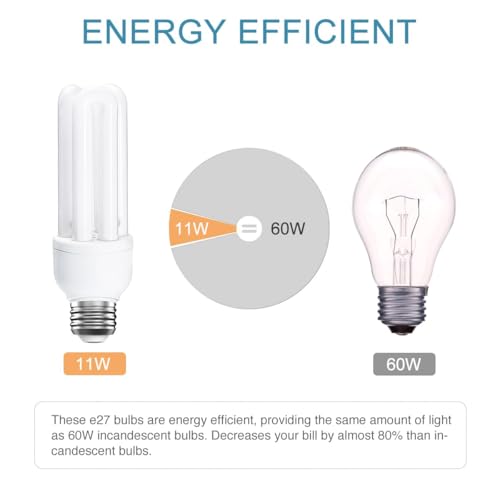 FanciBuy 3 Pack E27 Energy Saving 11W, 11W=60W E27 ES CFL Light Bulbs, Edison Screw Fitting CFL Light Bulbs, Warm White 2700K, Compact Fluorescent Stick Bulbs - Image 4