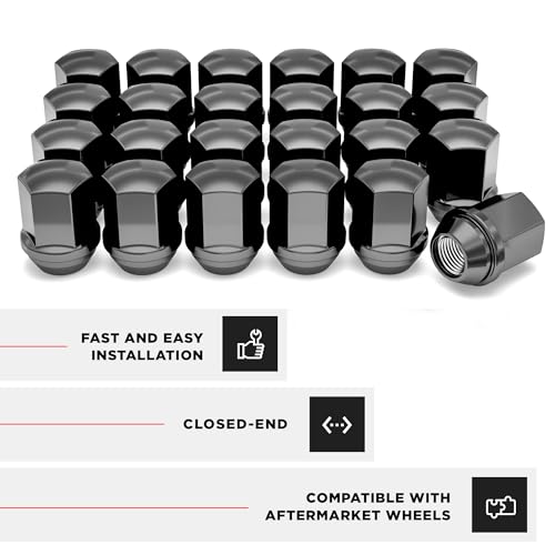 White Knight M14x1.5 Lug Nuts for Select GM and CDJR, Solid Piece Factory Style Black Chrome Standard (1.56\") Duplex Bulge Acorn - 1709DBK-24AM, 24 Pack