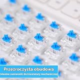 Josojoou 50 niebieskich przełączników do klawiatury mechanicznej, 3-pinowe, wstępnie nasmarowane przełączniki klawiszowe, pyłoszczelne i wodoodporne, akcesoria do mechanicznych klawiatur do gier