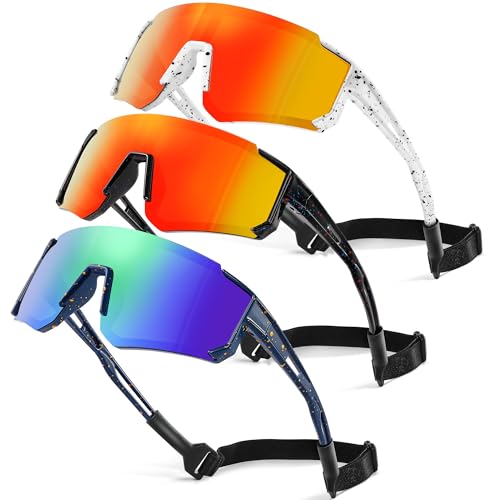 3 Pack Kids Polarized Sunglasses - Youth Baseball Sunglasses for Boys Girls Age 3-12 Sports UV Protection Goggles A18-black+red / Dark Blue+green / Wh