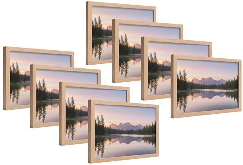 Image of 4x6 Inch 8 PCS Natural Wood Finish Wooden Photo Frame - Lightweight Gallery Style, 0.5mm Unbreakable Acrylic Front, Wall & Tabletop Display | Perfect for Home & Office Decor