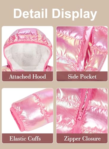 Image of Lovekider 4-12 Years Girls Hooded Puffer Jacket Warmth Padded Winter Coat | Metallic Shine Fabric, Fleece Lining, Windproof, Water Resistant, Keep Warm, Down Alternative, for Cold Weather