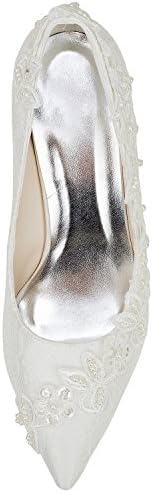 Emily Bridal 18353-1E Women's Wedding Shoes Pointed Toe 3.15 Inches Stiletto Heel Lace Satin Pumps with Imitation Pearl Lace Flower Bridal Shoes (EU39/8 B(M) US, Ivory) | Image 5
