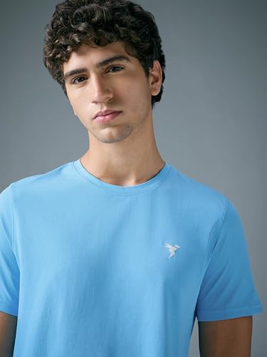 Image of TECHNOSPORT Men's Slim Fit Solid Crew Neck T-Shirt, Cotflex Quick Dry Wrinkle Resistant Polyester Sports Tee for Gym, Running, Training, Sports