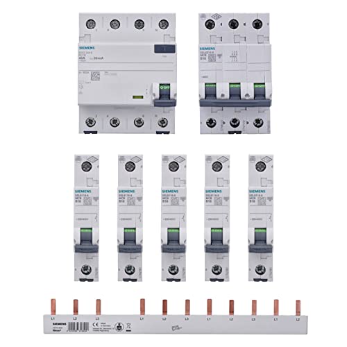 Siemens Set 1x FI-Schutzschalter 5SV3344-6 + 1x Sicherungsautomat LS-Schalter 5SL6316-6 + 5x Sicherungsautomat LS-Schalter 5SL6116-6 + 1x Sammelschiene 5ST3624