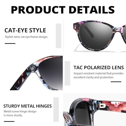 LVIOE Polarized Cat Eye Sunglasses for Women Trendy Classic Retro Shades with UV400 Protection for Driving Fishing LS80914