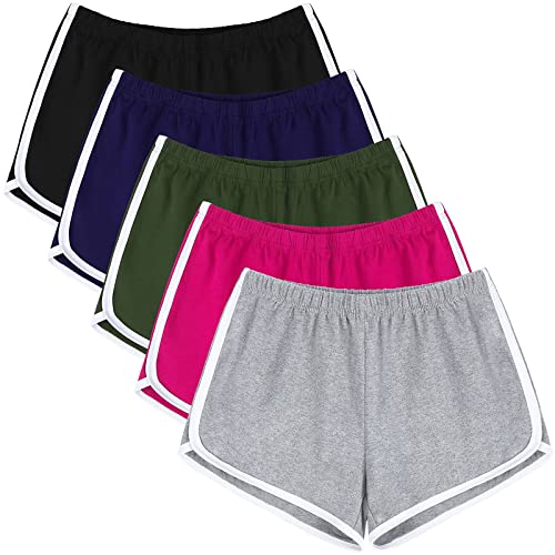 Image of URATOT 5 Pack Women's Cotton Yoga Dance Short Pants Sport Shorts Summer Athletic Cycling Hiking Sports Shorts