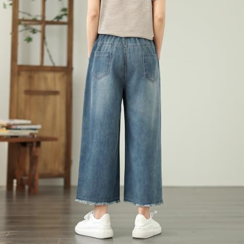 Women Embroidered High Waist Jeans Women Casual Ripped Cropped Pants3