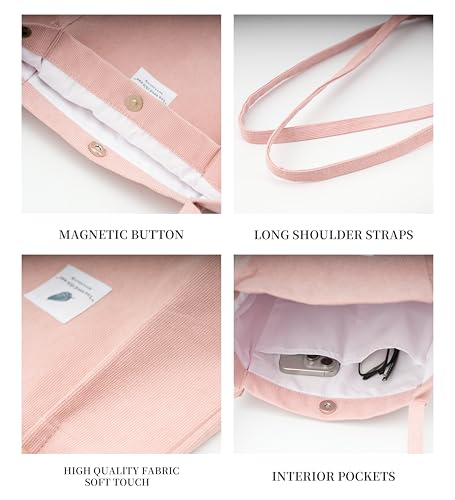 Image of TOPASION Cute Corduroy Tote Bag Canvas Shoulder Handbags for Women Travel Shopping