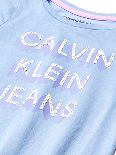 Calvin Klein Girls' Short Sleeve T-Shirt Dress, Pullover Style With Crew-Neck Neckline, Logo Detailing, Periwinkle Logo, 6 #TOP2