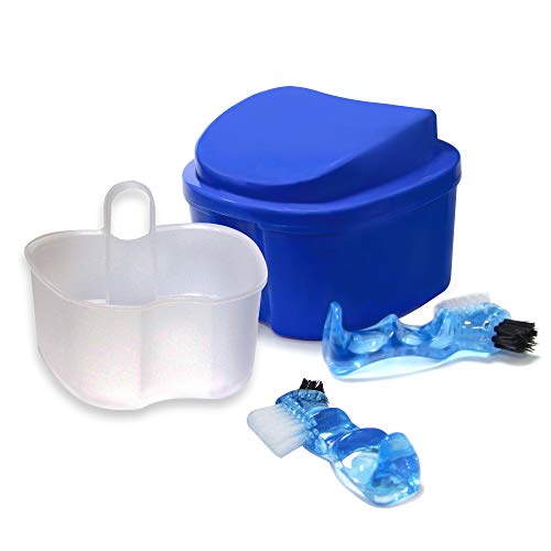Portable Denture Cup Mini Brush Cleaning Set for Denture/Retainer (Sapphire Blue)