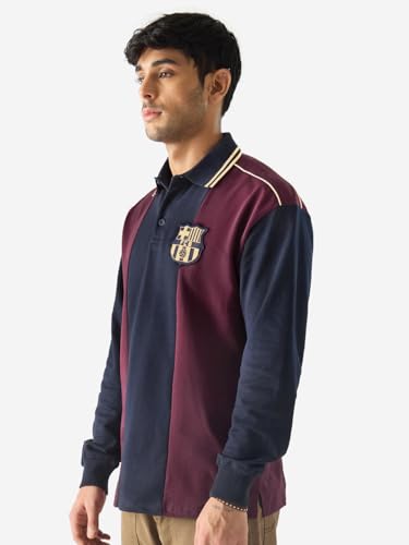 Image of The Souled Store Official FCB: Love of Football Men and Boys Long Sleeve Collared Neck Multicolor Graphic Printed Cotton Oversized Rugby Polos