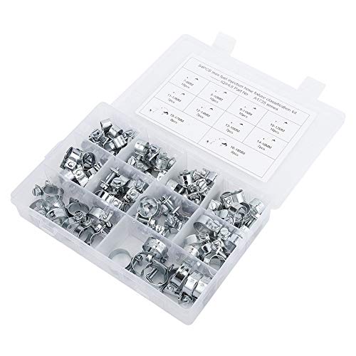 84-Piece Galvanized Fuel Line Hose Clamps Set, 7-18mm Mini Injection Style Clamps, Polished Rounded Design for Cars, Industry, Vacuum and Fuel Pipes