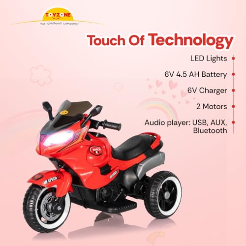 Image of Toyzone Impex Pvt Ltd Roach Ev M Bike Red | Rechargeable Bike 6V | Powered by 6.5 Ah Battery | Music Player with Bluetoooth & USB | 6 Month Battery Warranty | Make in India | for Kids 2+ Years