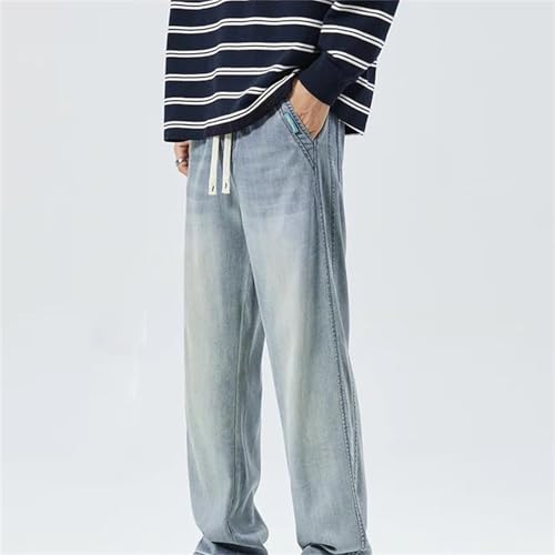 Men's Spring Fall Jeans – Thin Soft Loose Straight Thick Denim Pants, Casual Elastic Waist2