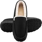 shoeslocker Slippers for Men Mens Slippers Warm Indoor Outdoor House Shoes Black Size 10.5