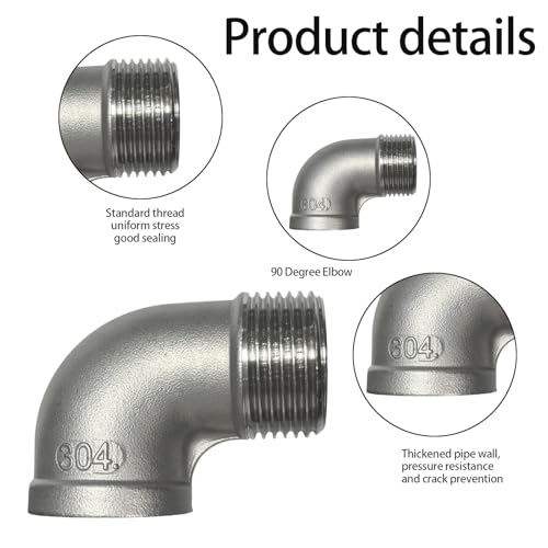 2 Stück 1 Zoll Winkel 90°, 304 Edelstahl Rohrbogen 90 Grad Verschraubung 1\ IG/AG Winkelstück Edelstahl Bogen DN25 für Sanitär Anschlussstücke Bewässerungsanlagen