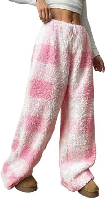 codcm Womens Plush Pajama Pants Plaid Pj Bottoms Winter Warm Fuzzy Fleece Lounge Pants