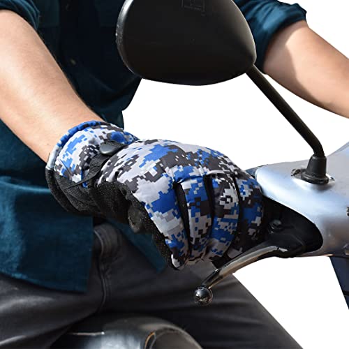 Luva para Motoqueiro Camuflada Forrada Antiderrapante com Ajuste (G, Azul)